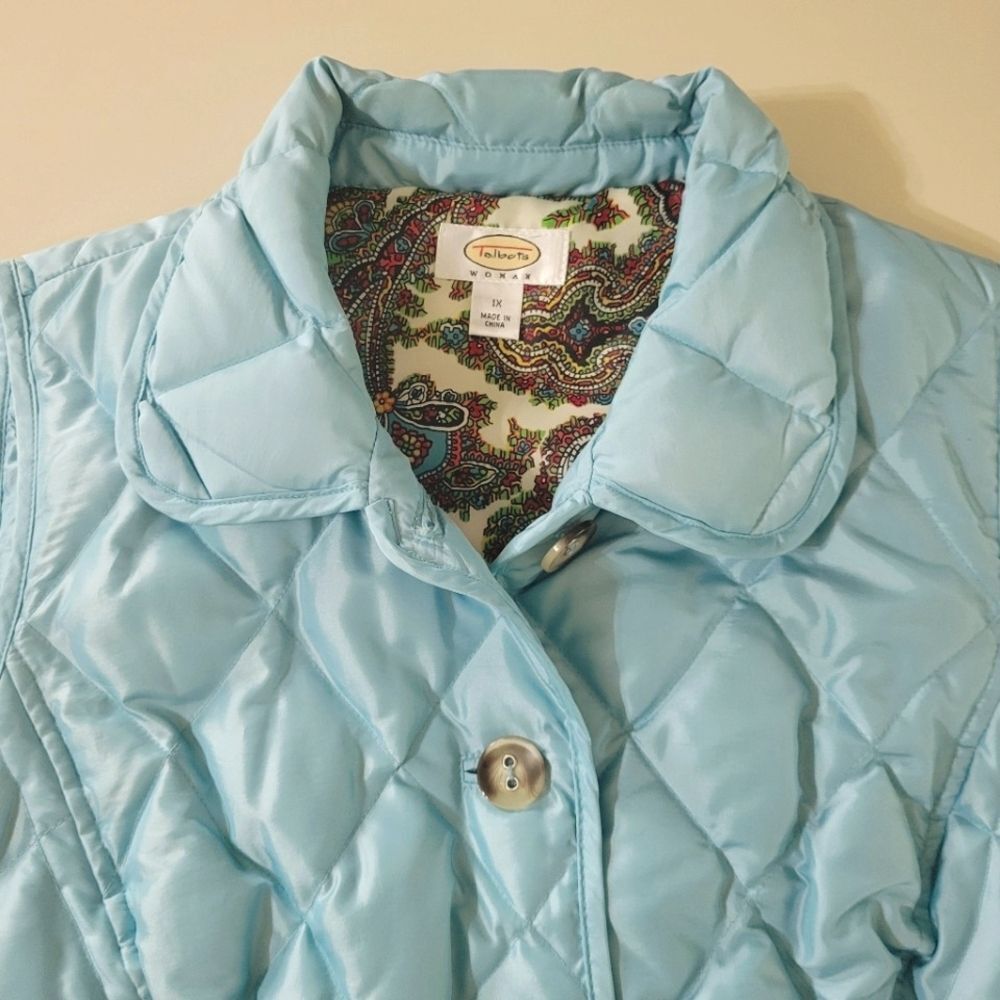 Talbots Quilted Down Lined Aqua Button Front Vest - image 6